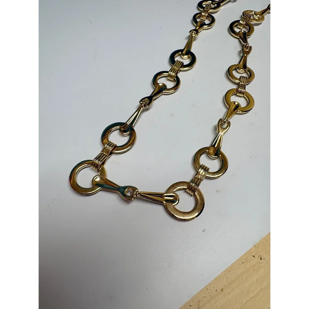 Vintage Gold Tone Horsebit Chain Belt Equestrian Link Adjustable Waist Belt